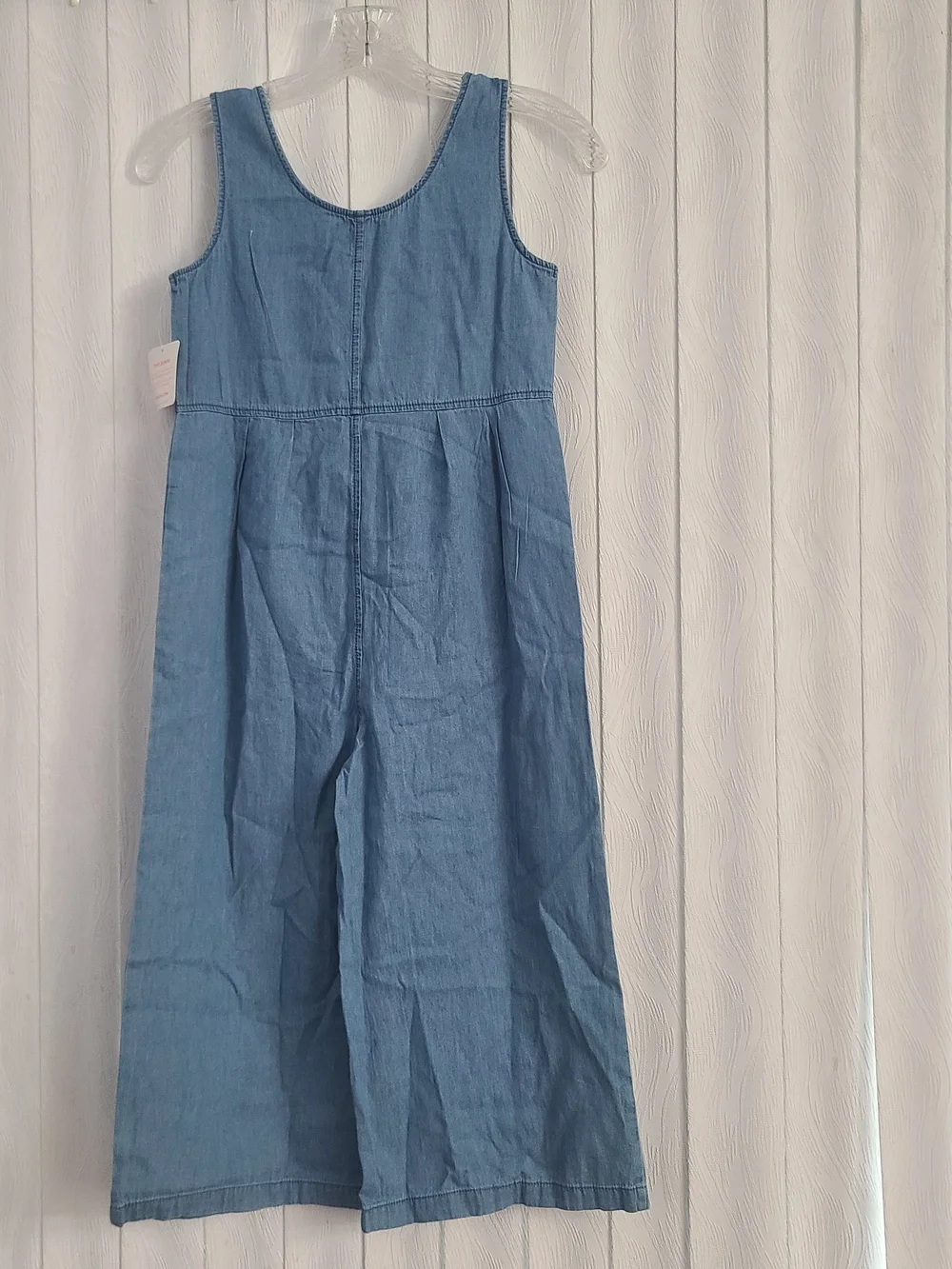 NWT Fabkids Girls Sz L Blue Chambray Cropped Wide Leg Casual Cotton Jumpsuit